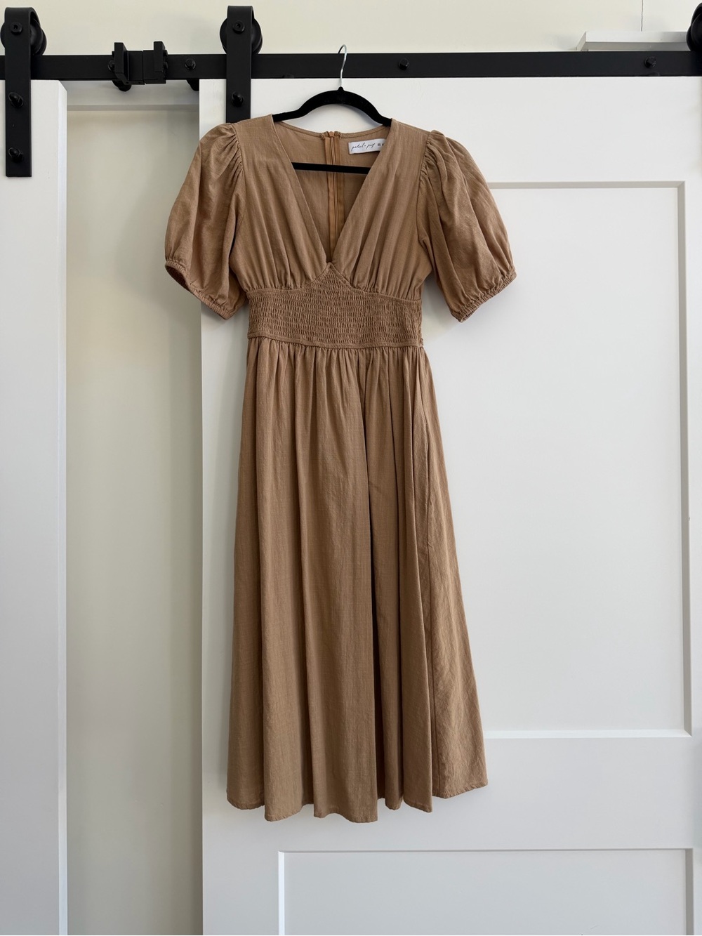 Petal + Pup, Tan Smocked Waist Midi Dress - Picture 2 of 8